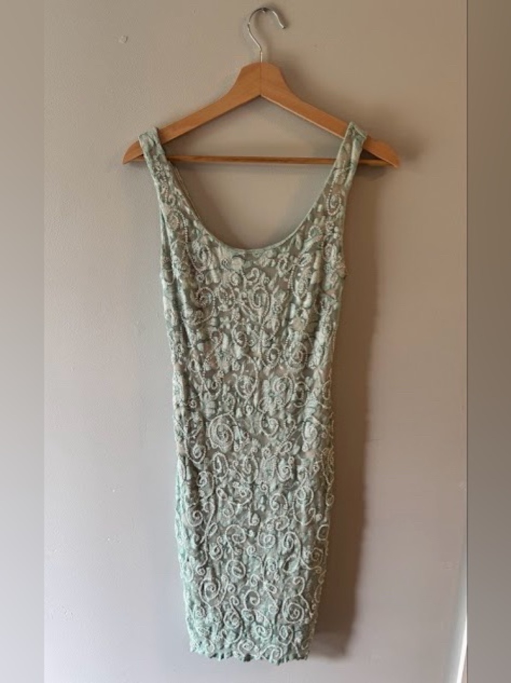 Alexia Admor Mint Sage Metallic Lace Scoop Back Cocktail Dress Size Small